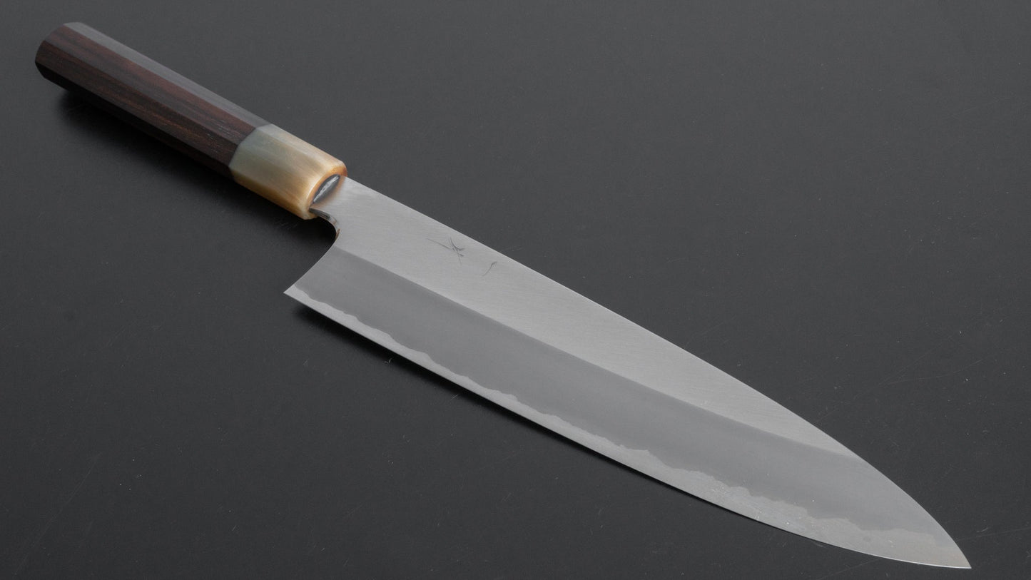 Hitohira Togashi White #1 Stainless Clad Migaki Gyuto 240mm Taihei Makassar Ebony Handle - HITOHIRA