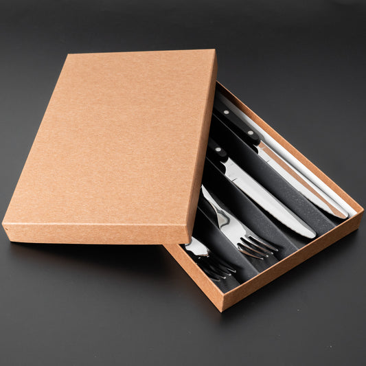 Mumei Black Handle Fork and Table Knife 2 Sets - HITOHIRA