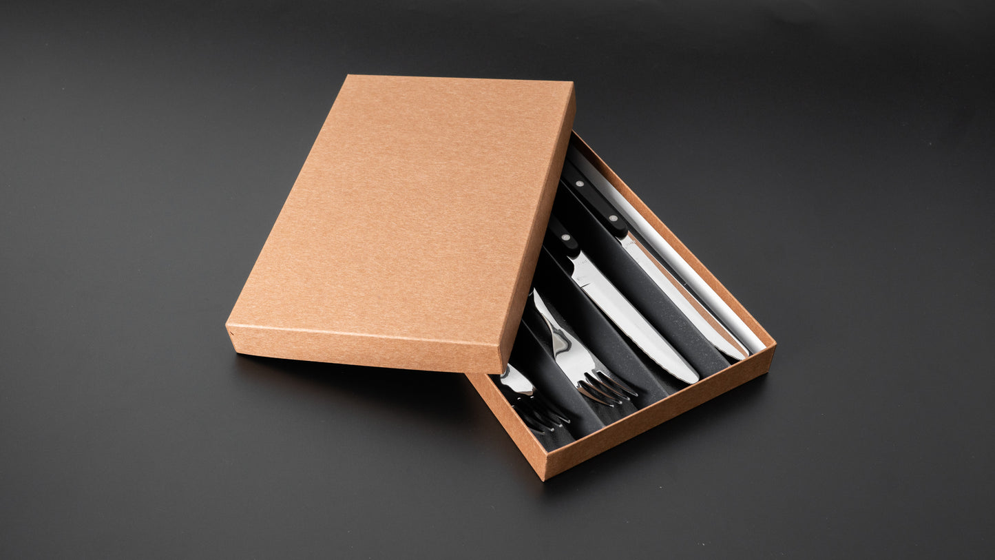 Mumei Black Handle Fork and Table Knife 2 Sets - HITOHIRA