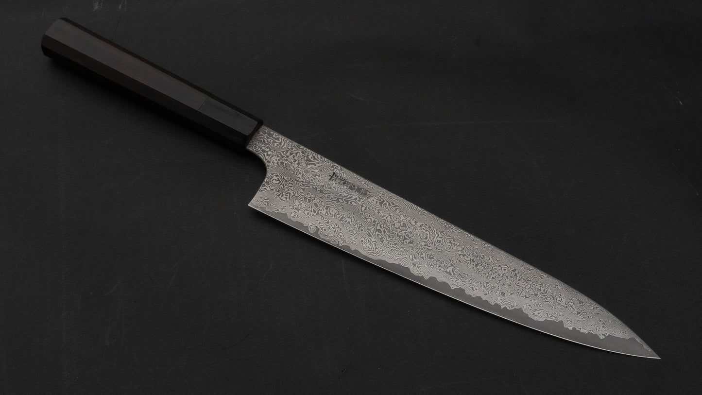 Morihei Akimitsu Ginsan Damascus Gyuto 240mm Ebony Handle (#001) | HITOHIRA