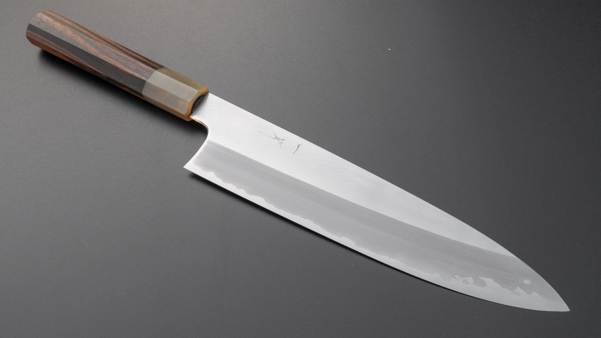 Hitohira Togashi Blue #1 Stainless Clad Gyuto 240mm Taihei Makassar Ebony Handle (Saya) | HITOHIRA