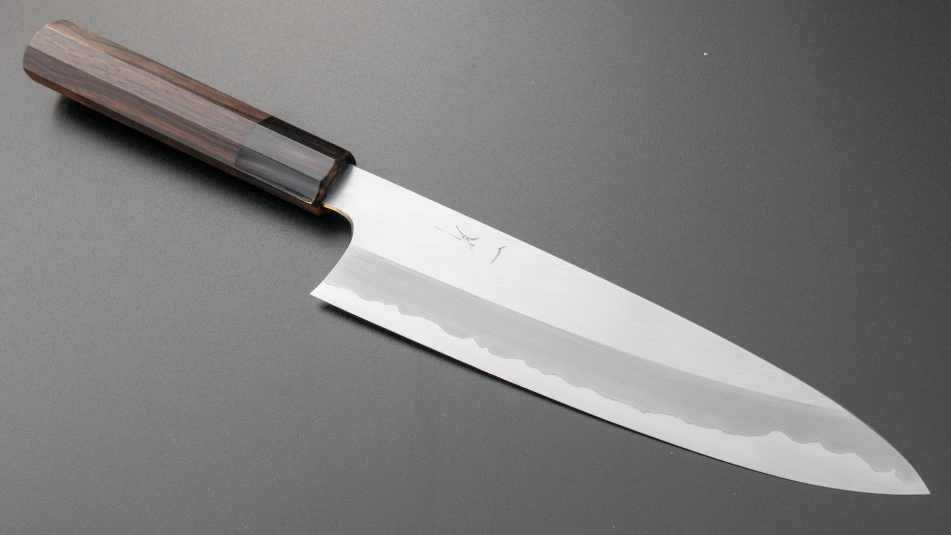 Hitohira Togashi Blue #1 Stainless Clad Gyuto 210mm Taihei Makassar Ebony Handle (Saya) | HITOHIRA