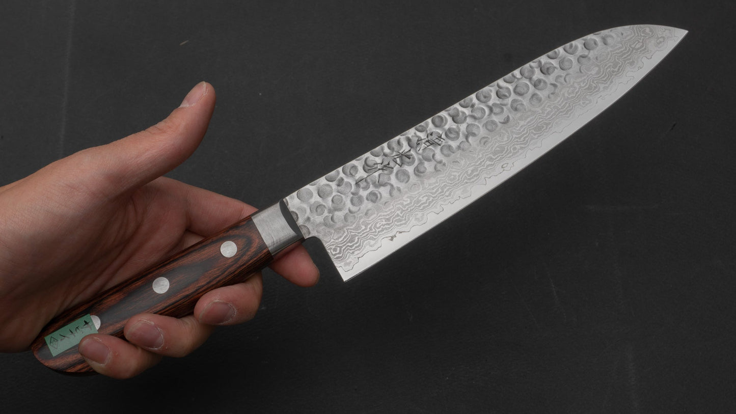 Morihei Kiyomitsu HG Tsuchime Damascus Santoku 180mm Imitation Mahogany Handle | HITOHIRA