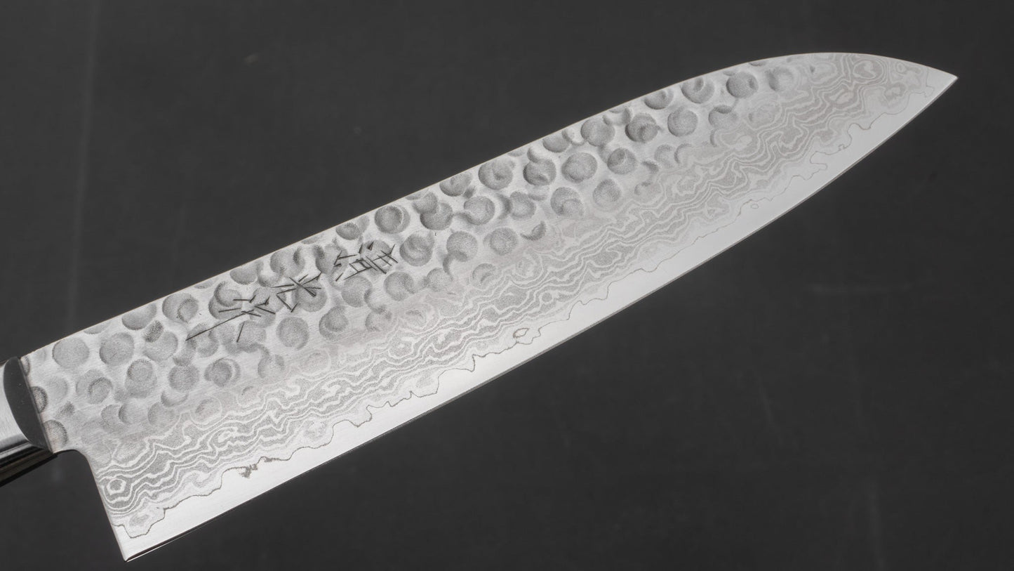 Morihei Kiyomitsu HG Tsuchime Damascus Santoku 180mm Imitation Mahogany Handle | HITOHIRA