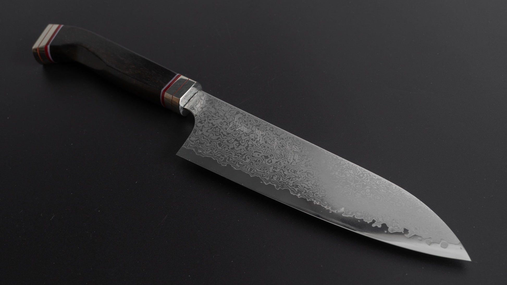 Hitohira Imojiya TH Damascus Santoku 180mm Fusion Ebony Handle - HITOHIRA