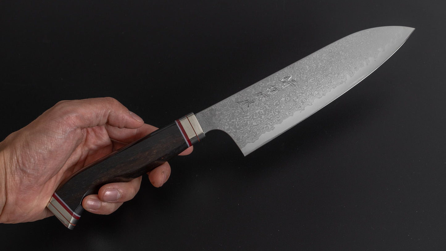 Hitohira Imojiya TH Damascus Santoku 180mm Fusion Ebony Handle - HITOHIRA