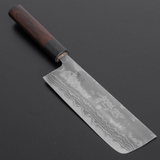 Hitohira GR Blue #2 Damascus Nakiri 150mm Rosewood Handle - HITOHIRA