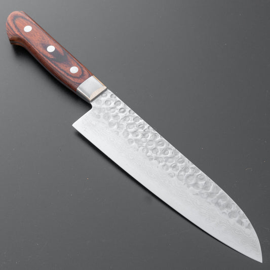 Hitohira HG Tsuchime Damascus Santoku 185mm Imitation Mahogany Handle | HITOHIRA