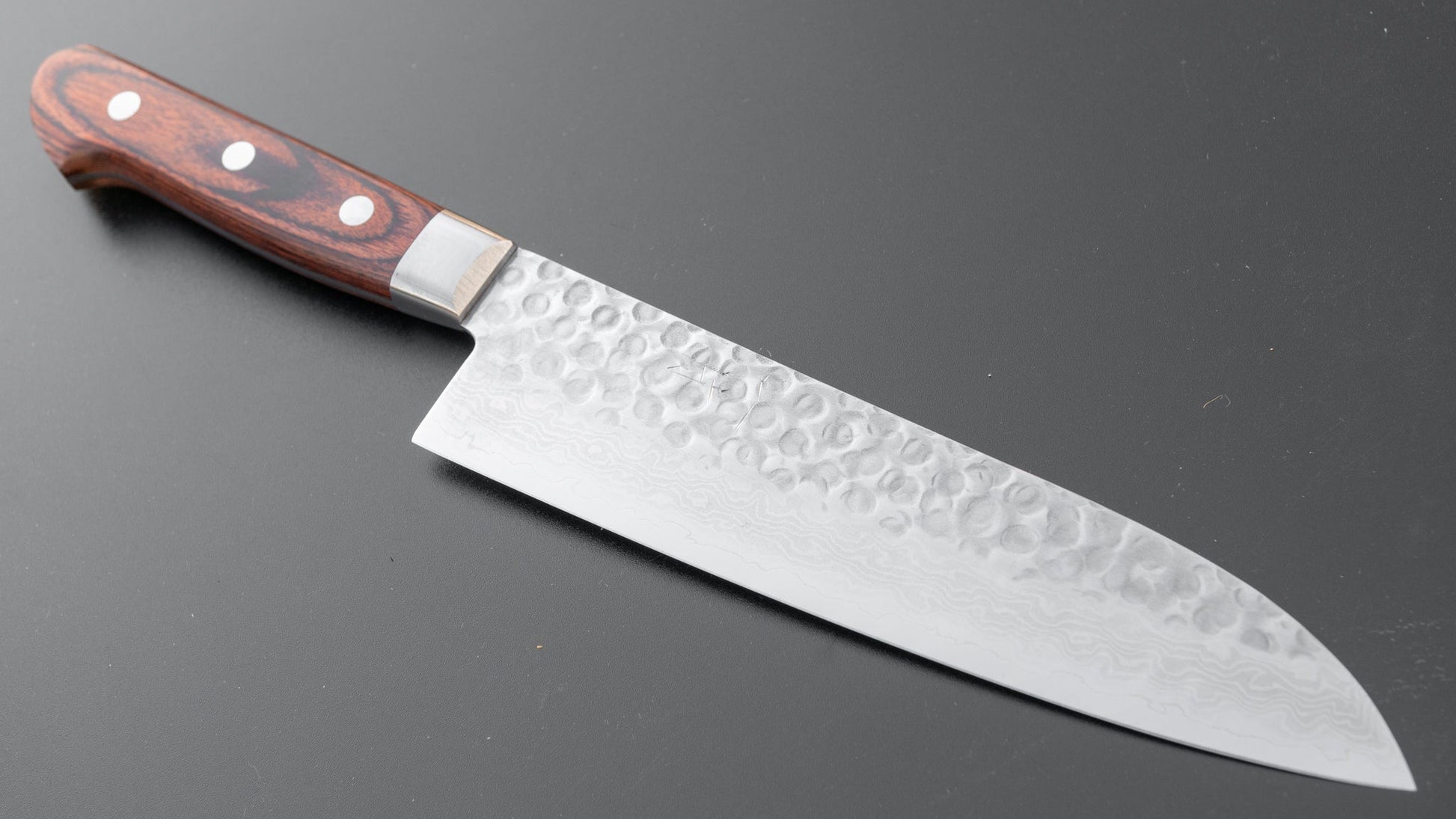 Hitohira HG Tsuchime Damascus Santoku 185mm Imitation Mahogany Handle | HITOHIRA