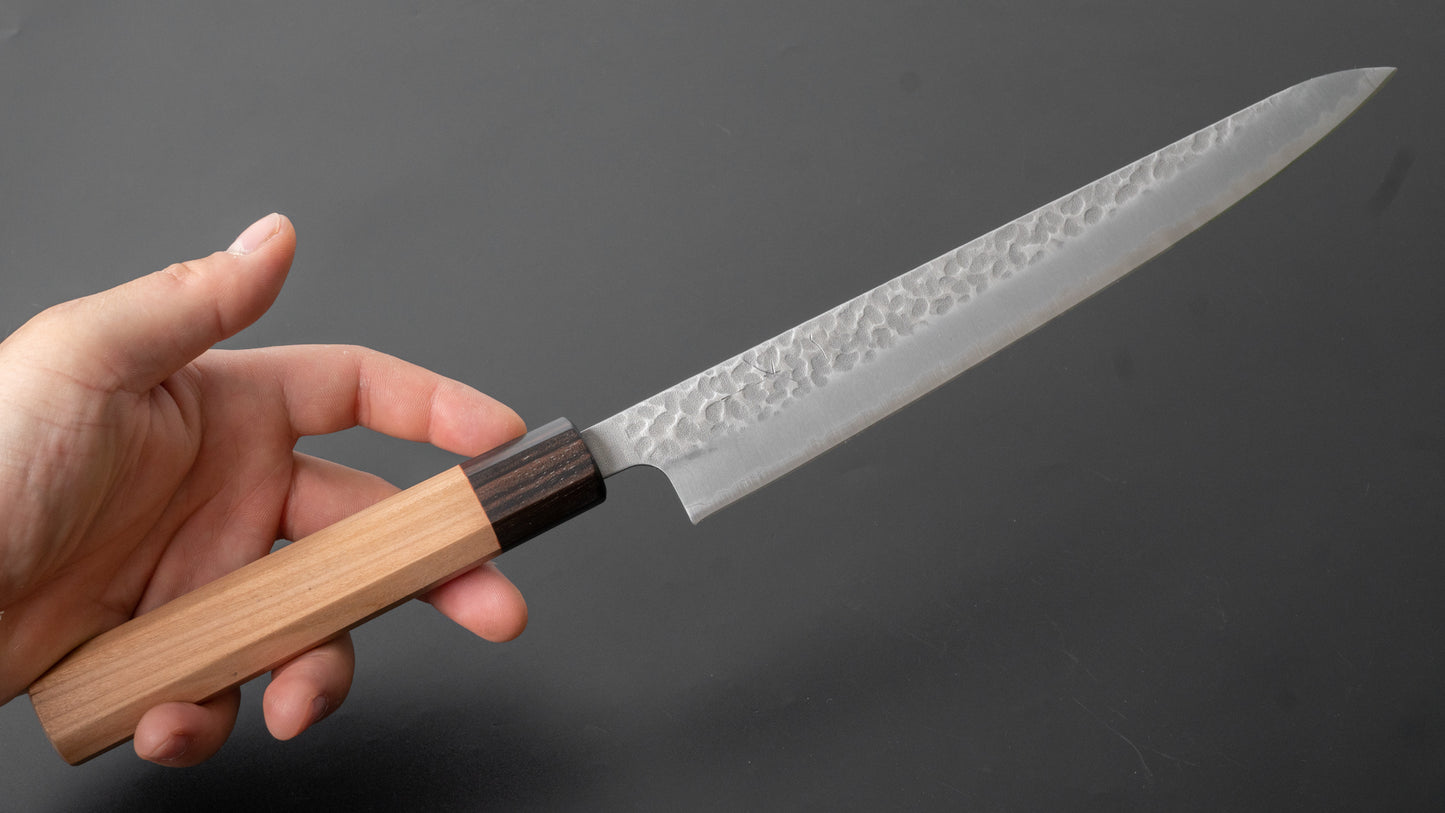 Hitohira Futana SB Migaki Tsuchime Sujihiki 240mm Cherry Wood Handle - HITOHIRA