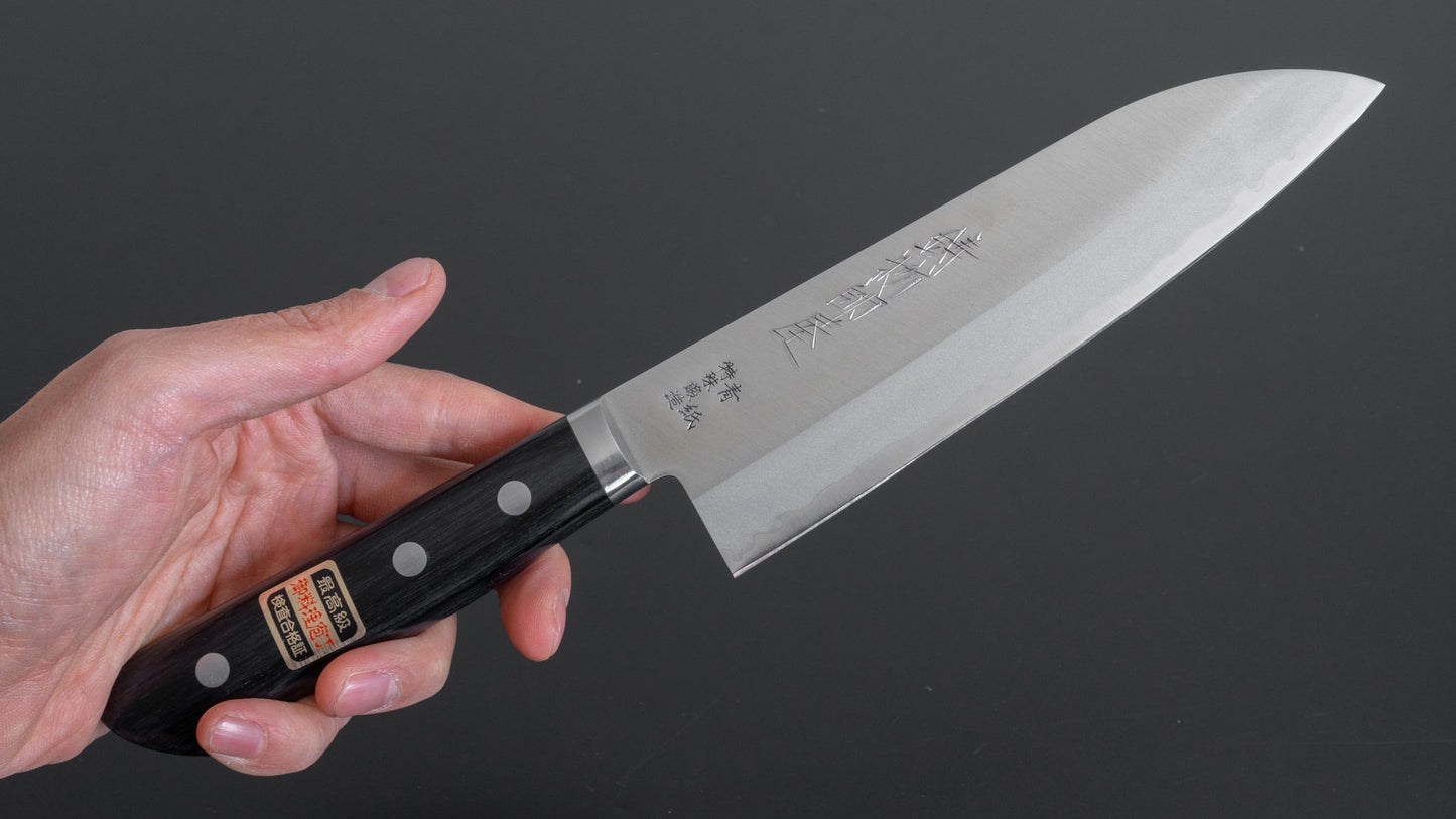 Hitohira Imojiya MZ Blue #2 Stainless Clad Santoku 165mm Pakka Handle - HITOHIRA