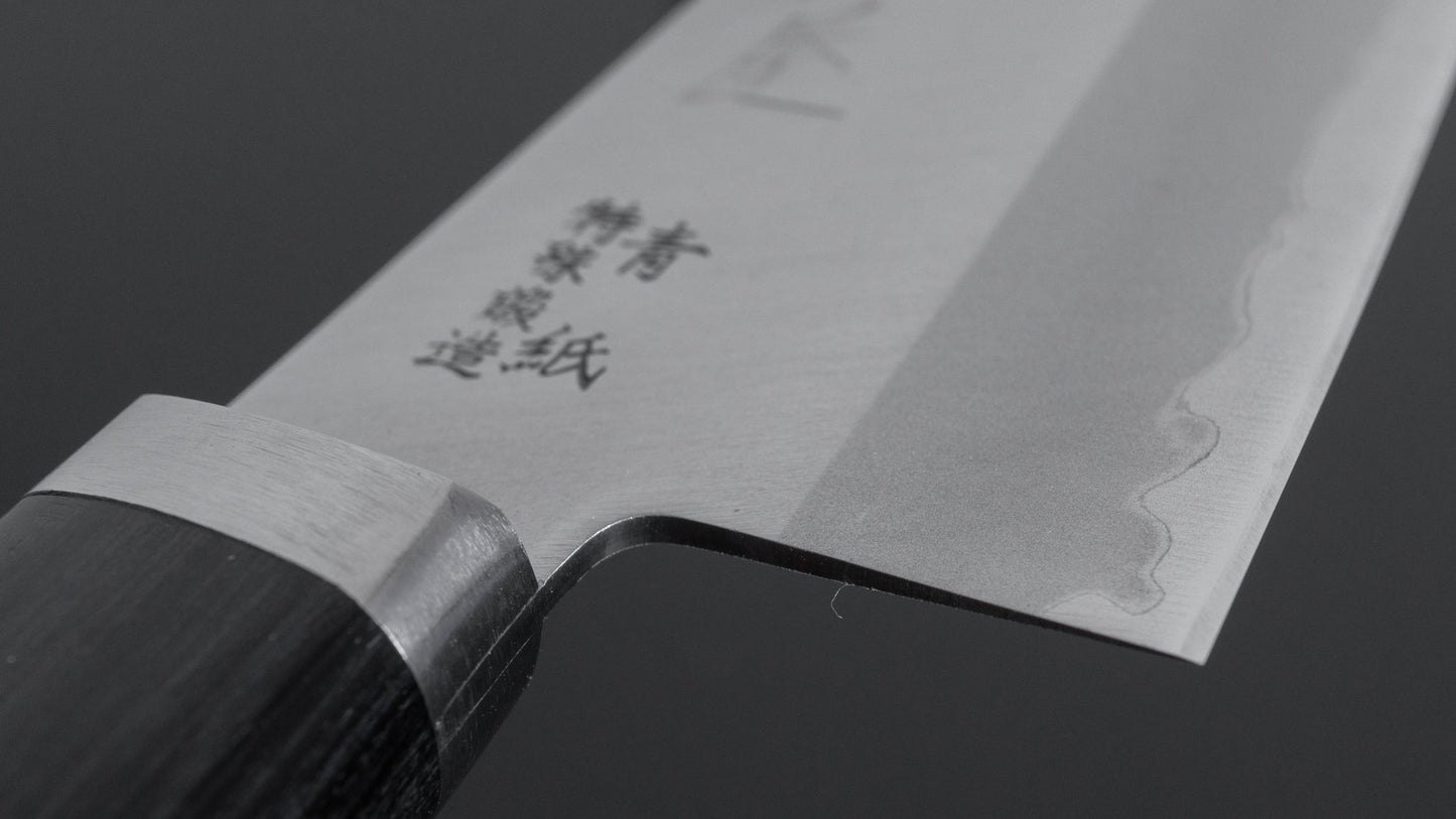 Hitohira Imojiya MZ Blue #2 Stainless Clad Santoku 165mm Pakka Handle - HITOHIRA