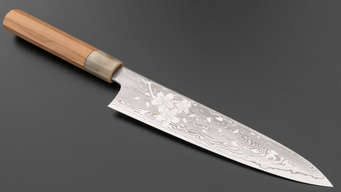 Hitohira Sakura Damascus Gyuto 210mm Sakura Handle (Kambei Sharpening) | HITOHIRA