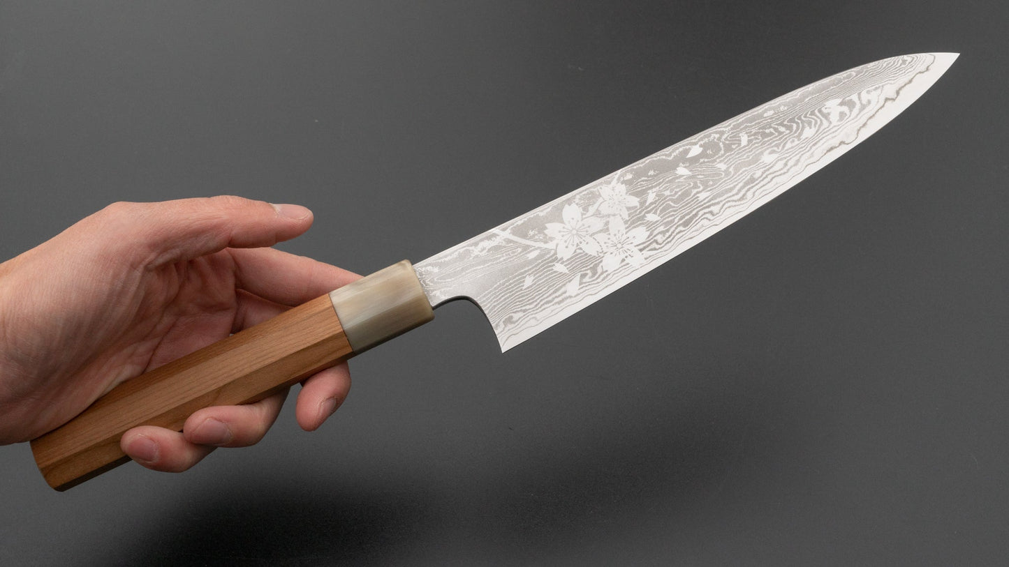 Hitohira Sakura Damascus Gyuto 210mm Sakura Handle (Kambei Sharpening) | HITOHIRA