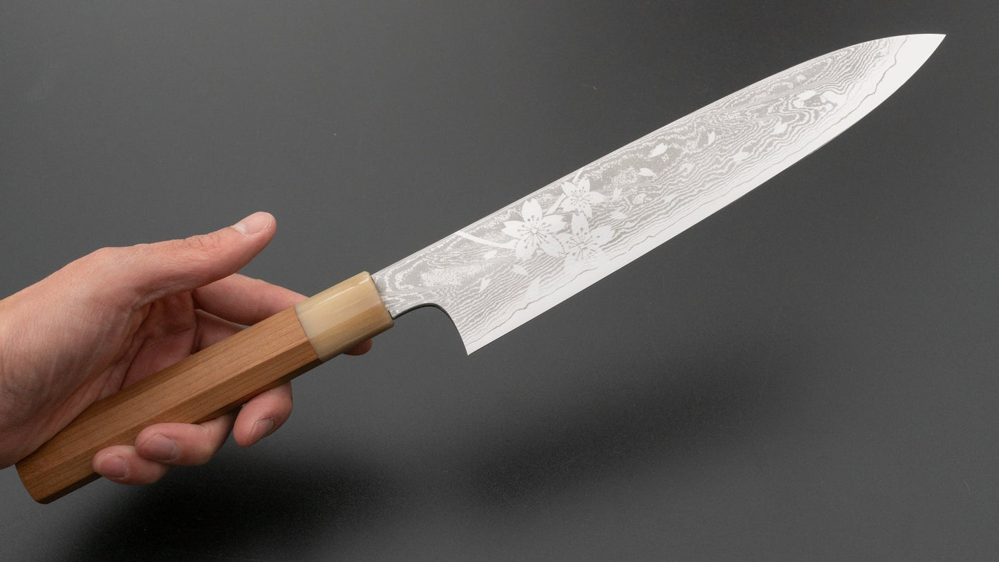 Hitohira Sakura Damascus Gyuto 240mm Sakura Handle (Kambei Sharpening) | HITOHIRA