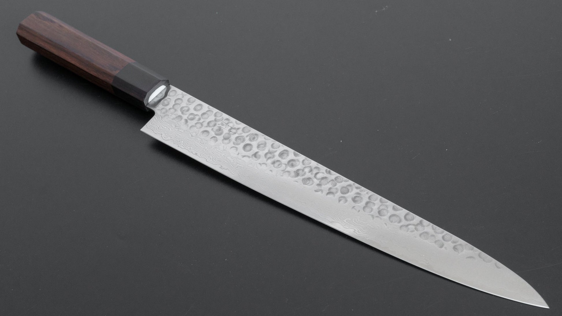 Hitohira HG Tsuchime Damascus Sujihiki 240mm Rosewood Handle (Original Handle) - HITOHIRA