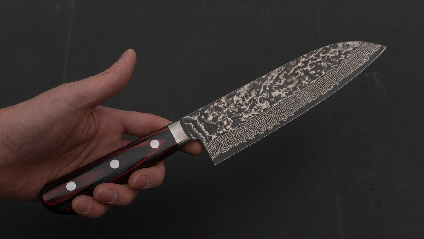 Hitohira VG-10 Nickel Damascus Santoku 180mm Pakka Handle | HITOHIRA