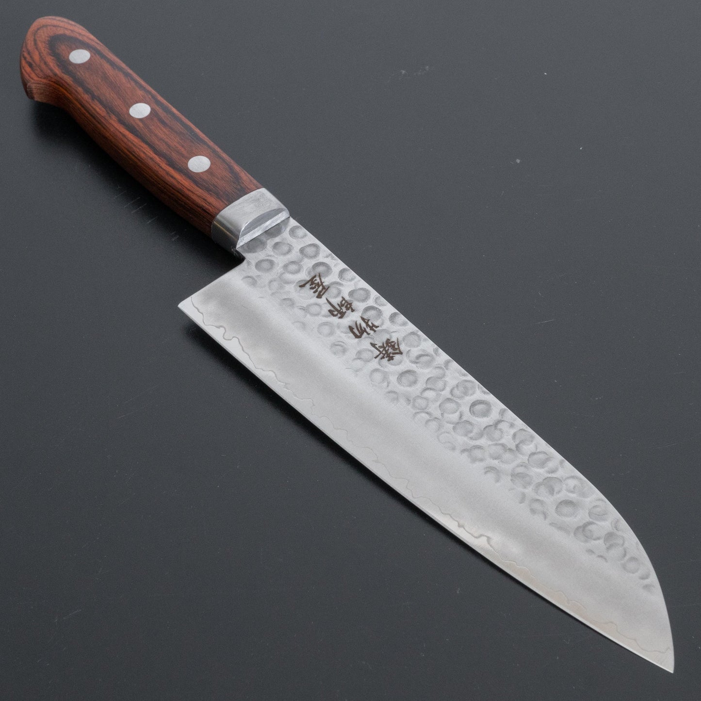 Hitohira Imojiya HG Tsuchime Santoku 170mm Imitation Mahogany Handle - HITOHIRA