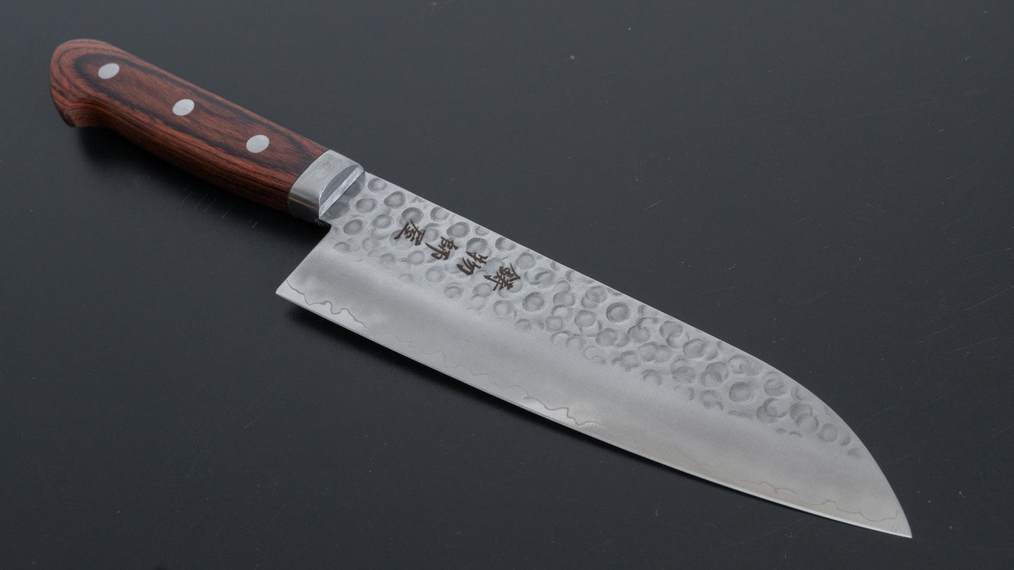 Hitohira Imojiya HG Tsuchime Santoku 170mm Imitation Mahogany Handle - HITOHIRA