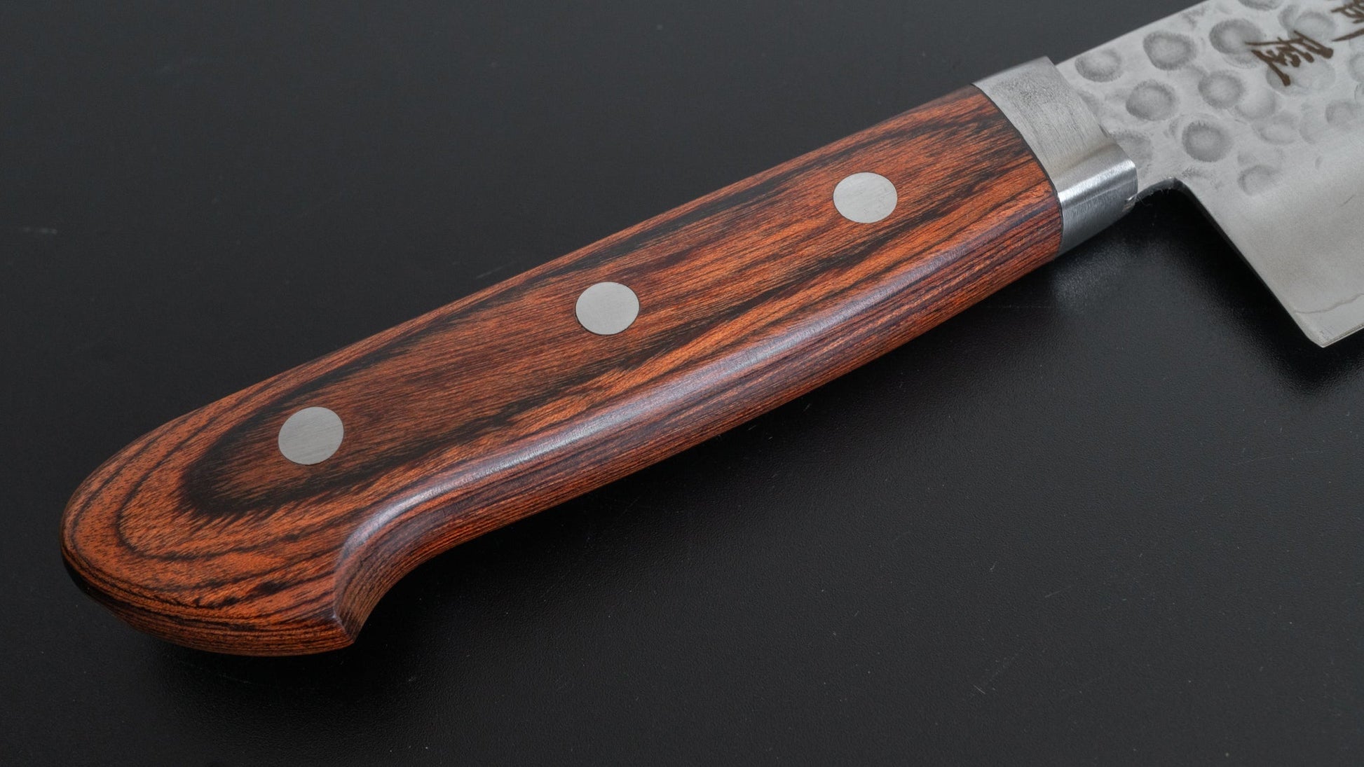 Hitohira Imojiya HG Tsuchime Santoku 170mm Imitation Mahogany Handle - HITOHIRA