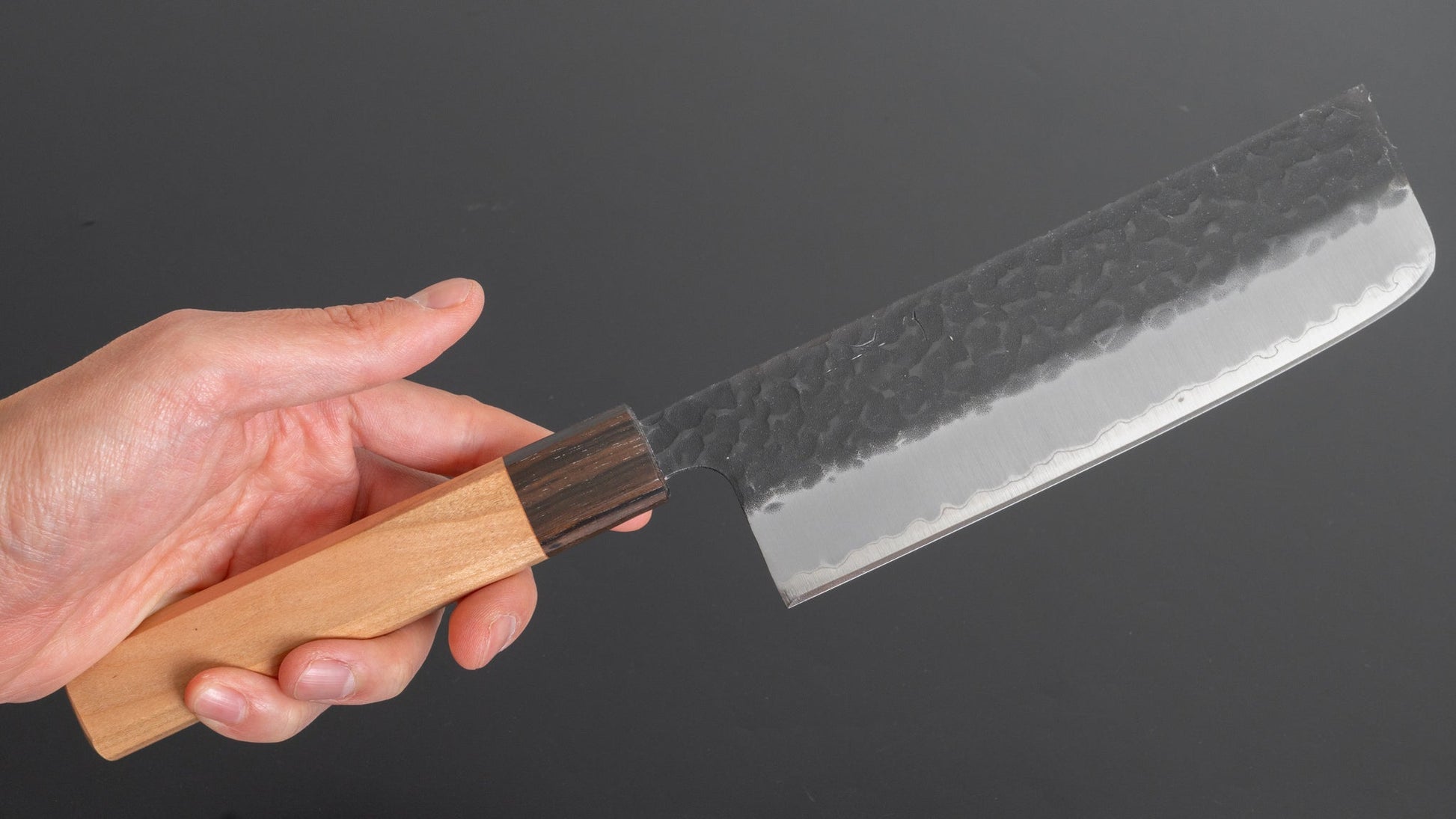 Hitohira Futana SB Kuro Tsuchime Nakiri 165mm Cherry Wood Handle - HITOHIRA