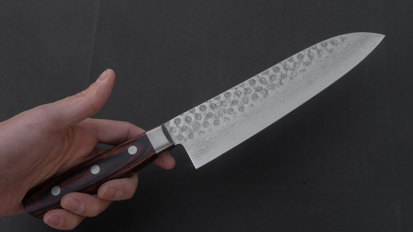 Hitohira HG Tsuchime Damascus Santoku 185mm Imitation Mahogany Handle | HITOHIRA