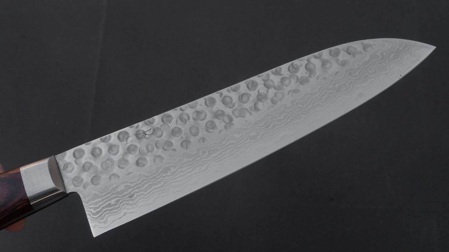 Hitohira HG Tsuchime Damascus Santoku 185mm Imitation Mahogany Handle | HITOHIRA