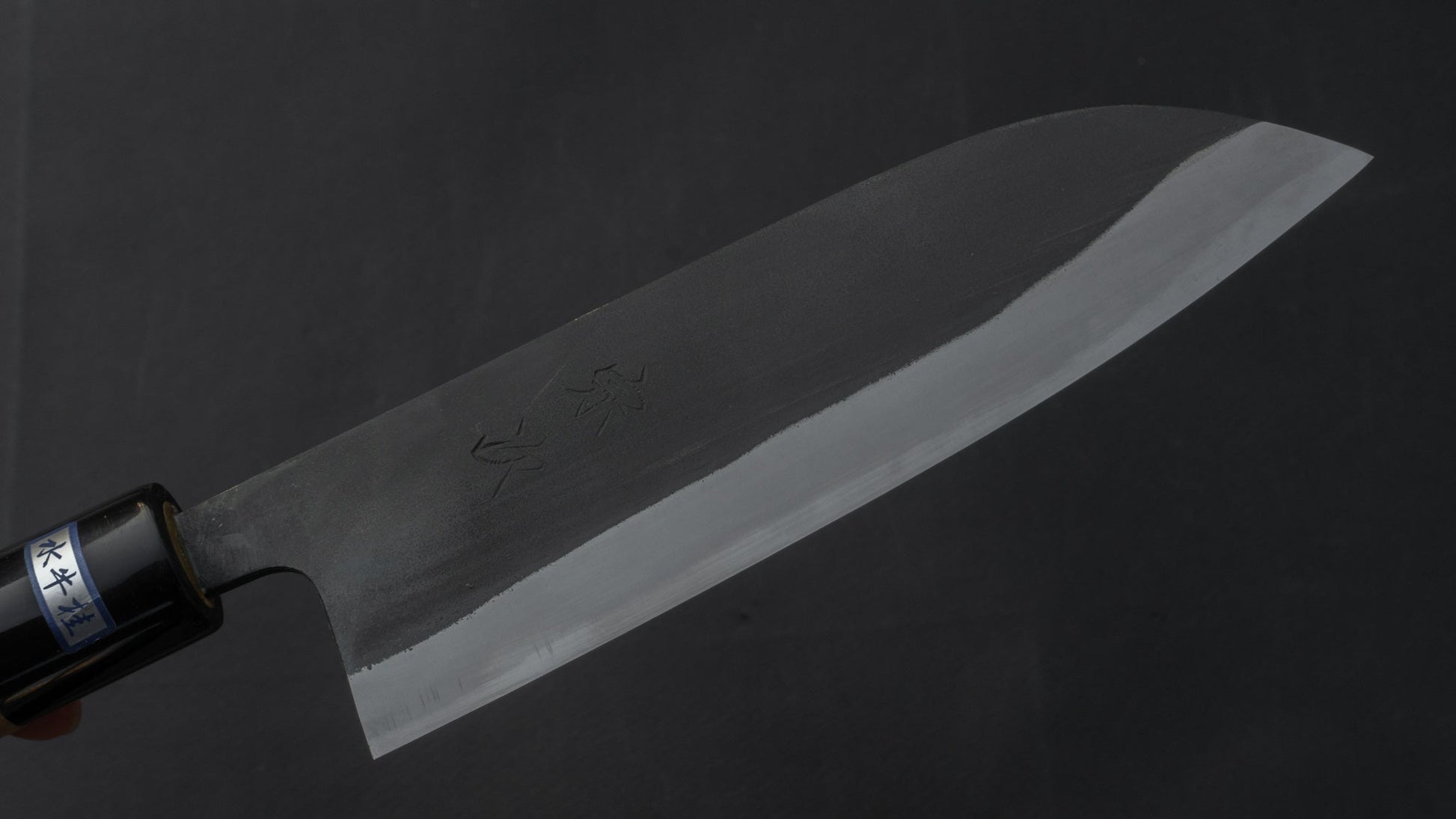 Morihei Munetsugu Blue #2 Kurouchi Santoku 165mm Ho Wood Handle | HITOHIRA