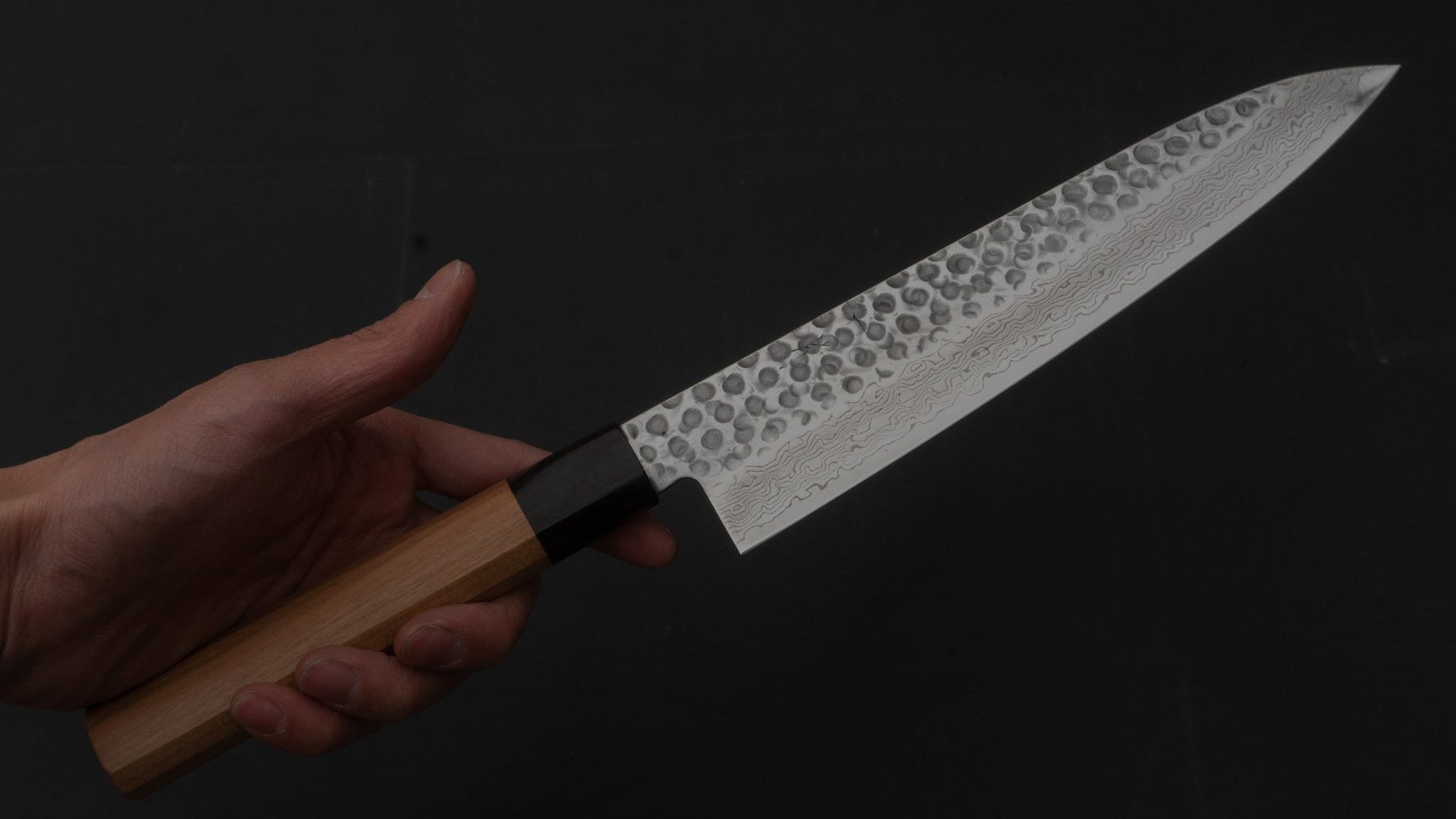 Hitohira HG Tsuchime Damascus Gyuto 210mm Cherry Wood Handle | HITOHIRA