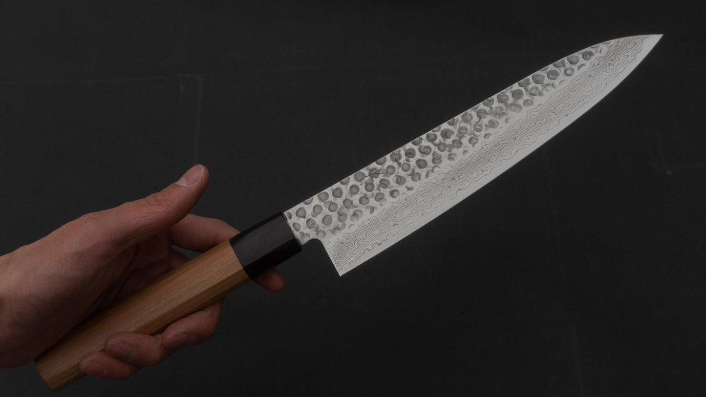 Hitohira HG Tsuchime Damascus Gyuto 210mm Cherry Wood Handle | HITOHIRA