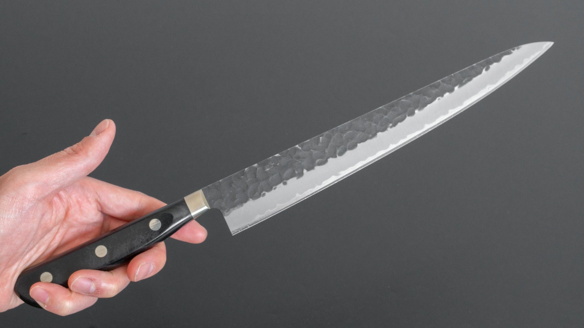 Hitohira Futana SB Kuro Tsuchime Sujihiki 240mm Pakka Handle (Yo) - HITOHIRA