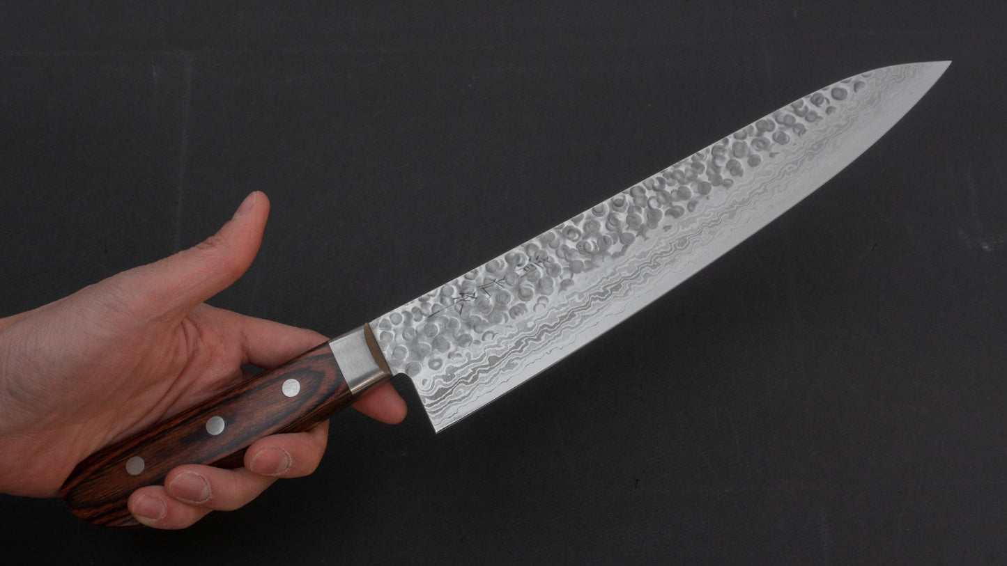 Morihei Kiyomitsu HG Tsuchime Damascus Gyuto 240mm Imitation Mahogany Handle | HITOHIRA