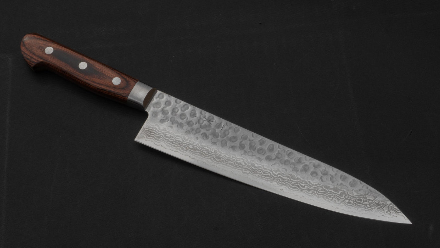 Hitohira HG Tsuchime Damascus Gyuto 210mm Imitation Mahogany Handle | HITOHIRA