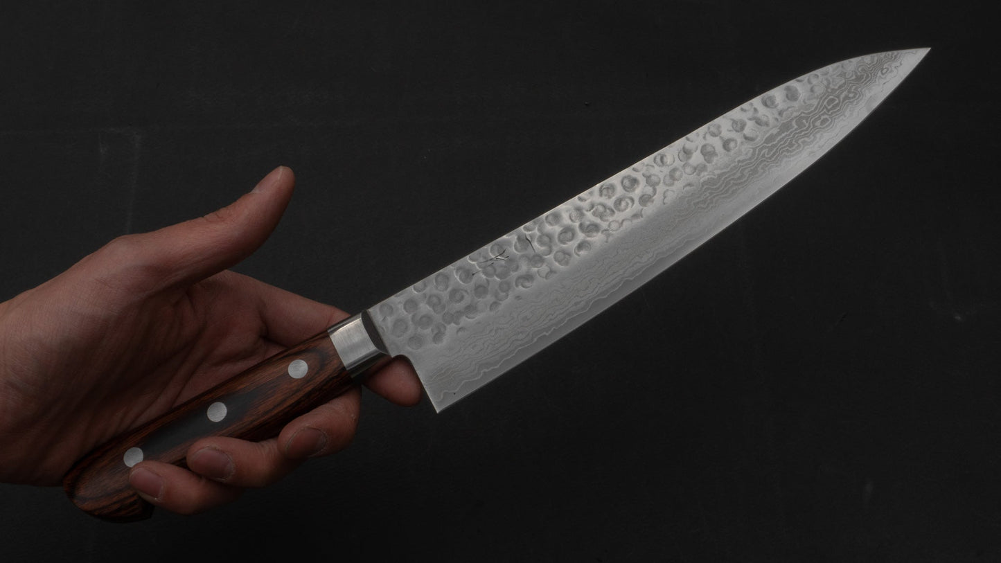 Hitohira HG Tsuchime Damascus Gyuto 210mm Imitation Mahogany Handle | HITOHIRA