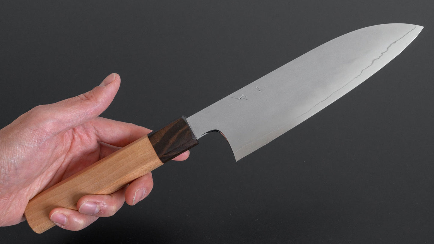 Hitohira Kikuchiyo Yohei Ginsan Kasumi Santoku 180mm Cherry Wood Handle - HITOHIRA