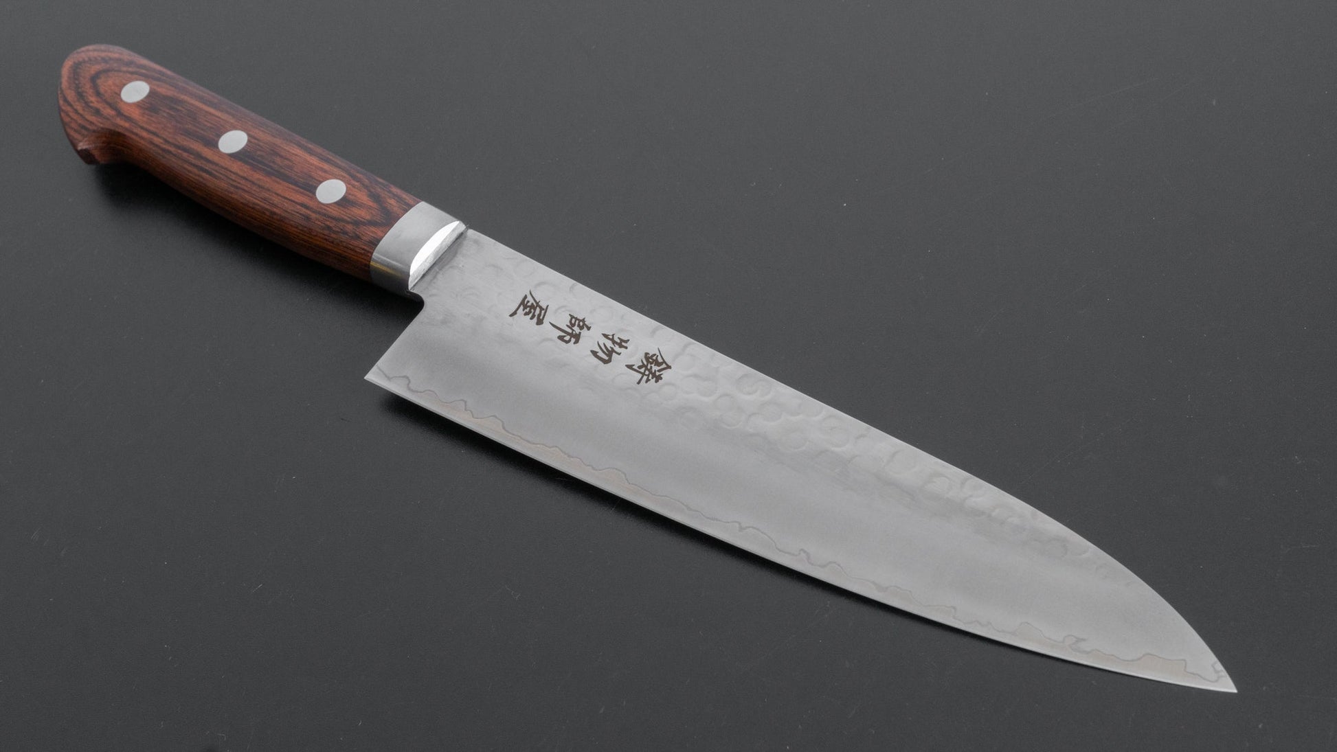 Hitohira Imojiya HG Tsuchime Gyuto 180mm Imitation Mahogany Handle - HITOHIRA