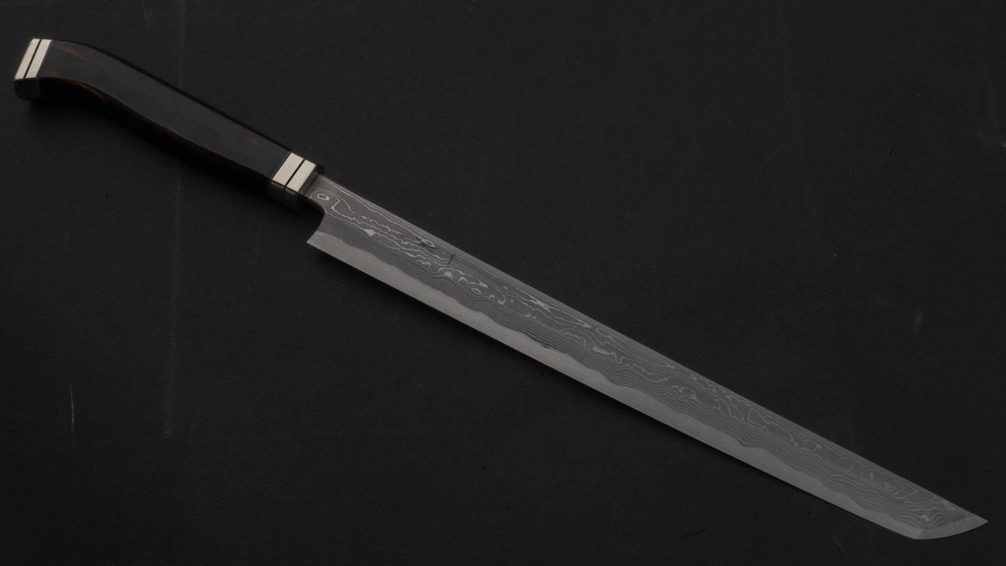 Hitohira Tanaka Mosuke Blue #1 Damascus Sakimaru Takobiki 300mm Ebony Handle (Fusion Handle/ Aike/ Discounted/ Saya) | HITOHIRA