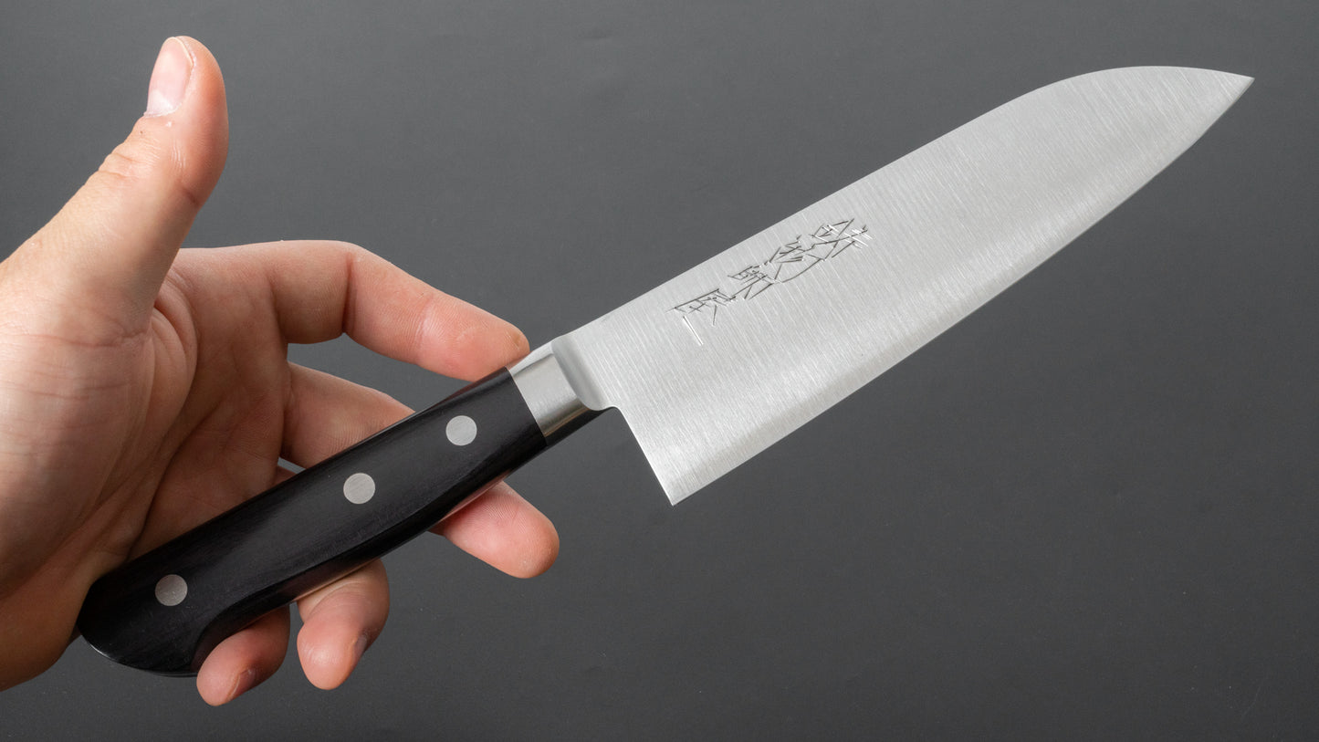 Hitohira Imojiya Blue #2 Stainless Clad Santoku 165mm Pakka Handle - HITOHIRA