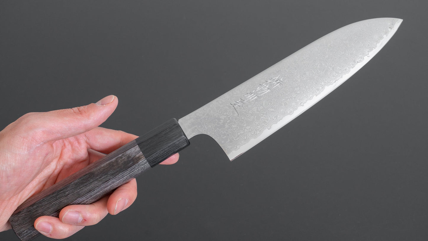 Hitohira Imojiya TH Damascus Santoku 180mm Pakka Handle (Gray) - HITOHIRA