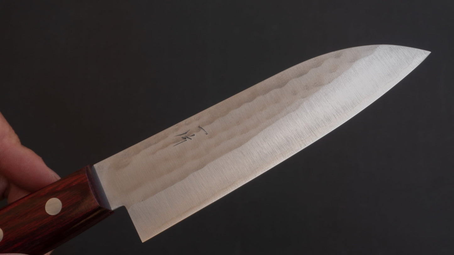 Hitohira NM Tsuchime Santoku 130mm Pakka Handle (No Bolster/ Red) | HITOHIRA