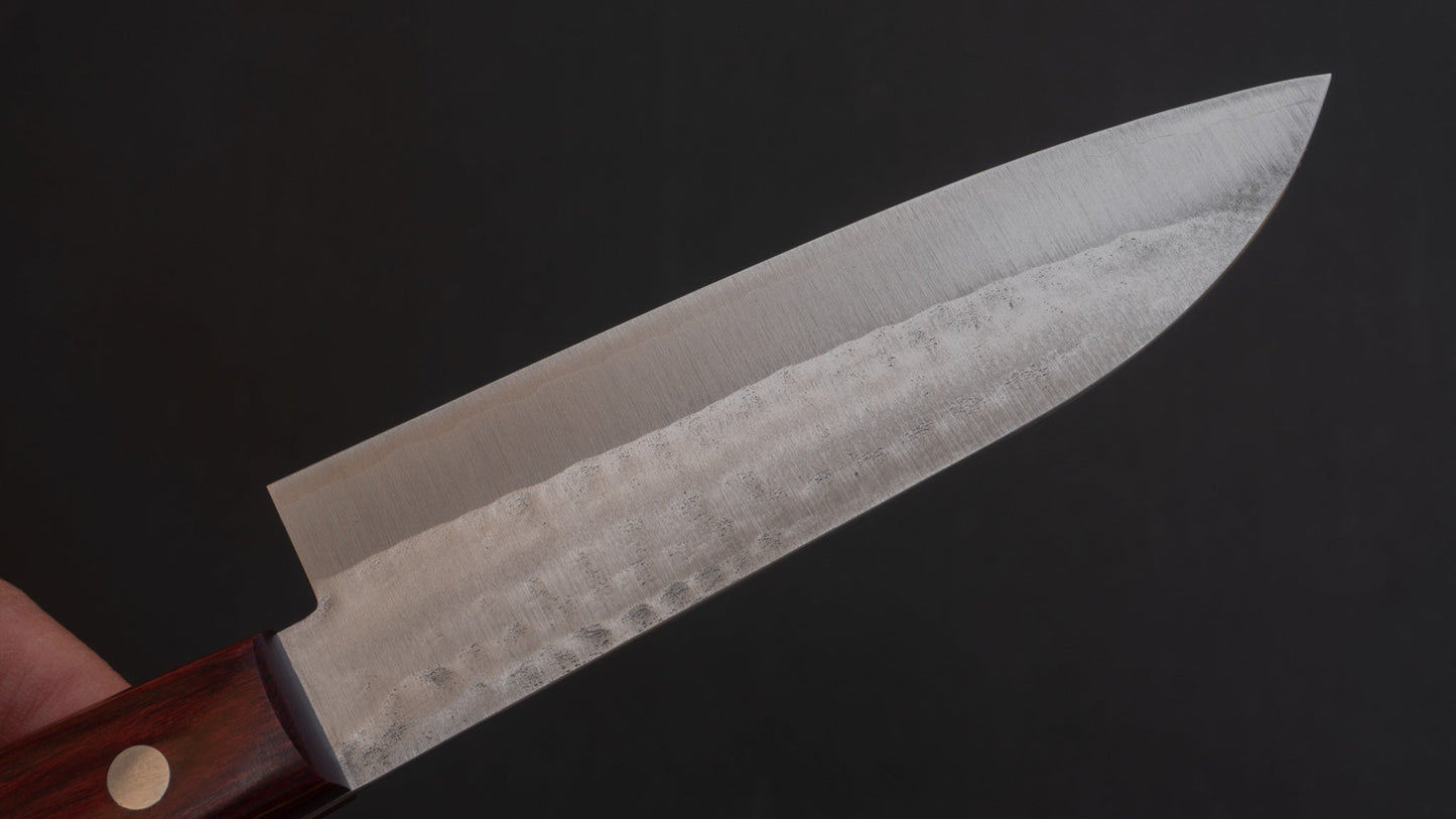 Hitohira NM Tsuchime Santoku 130mm Pakka Handle (No Bolster/ Red) | HITOHIRA