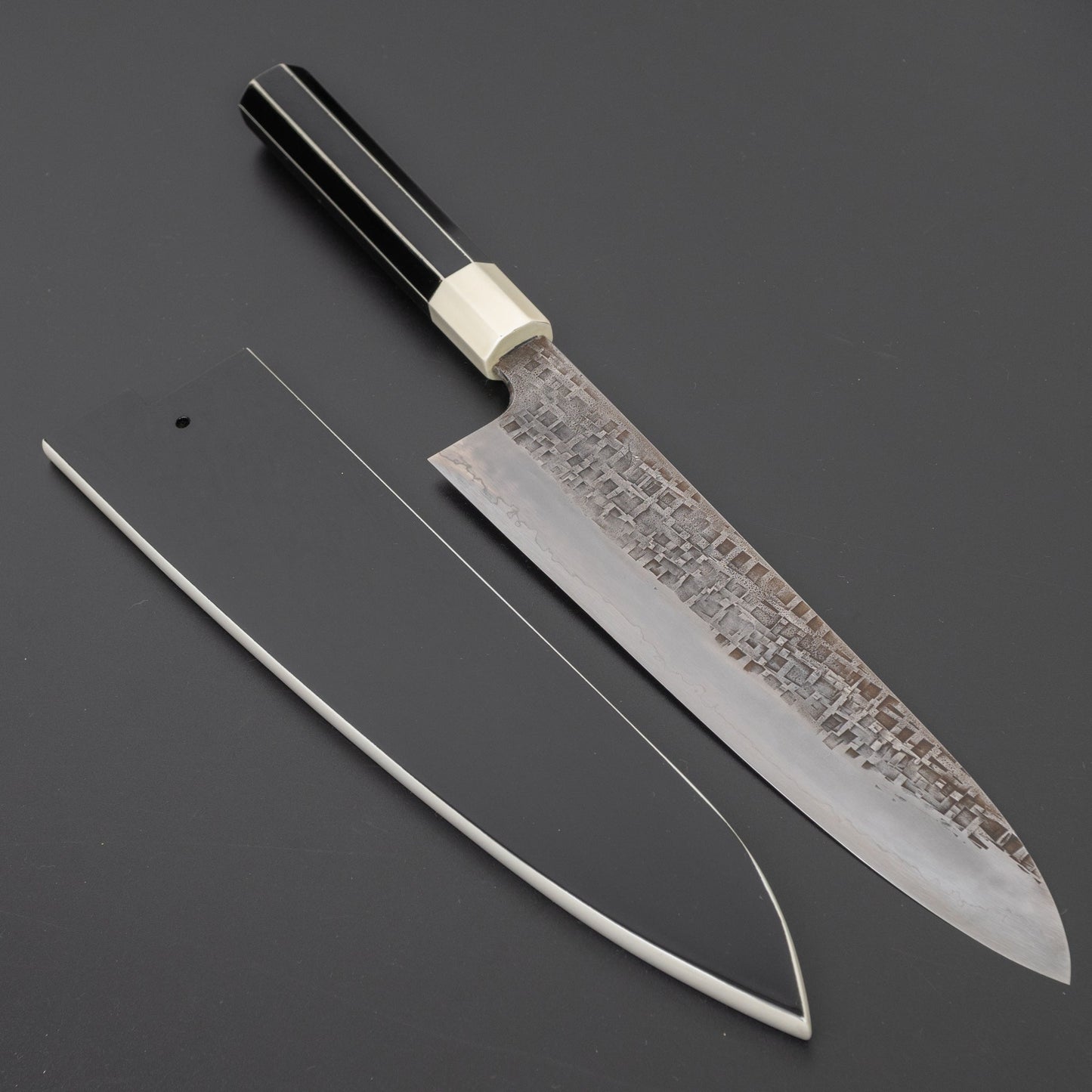 Hitohira Kikuchiyo Kyuzo Amime Silver #3 Gyuto 240mm Lacquered Handle (White and Black/ Saya) | HITOHIRA