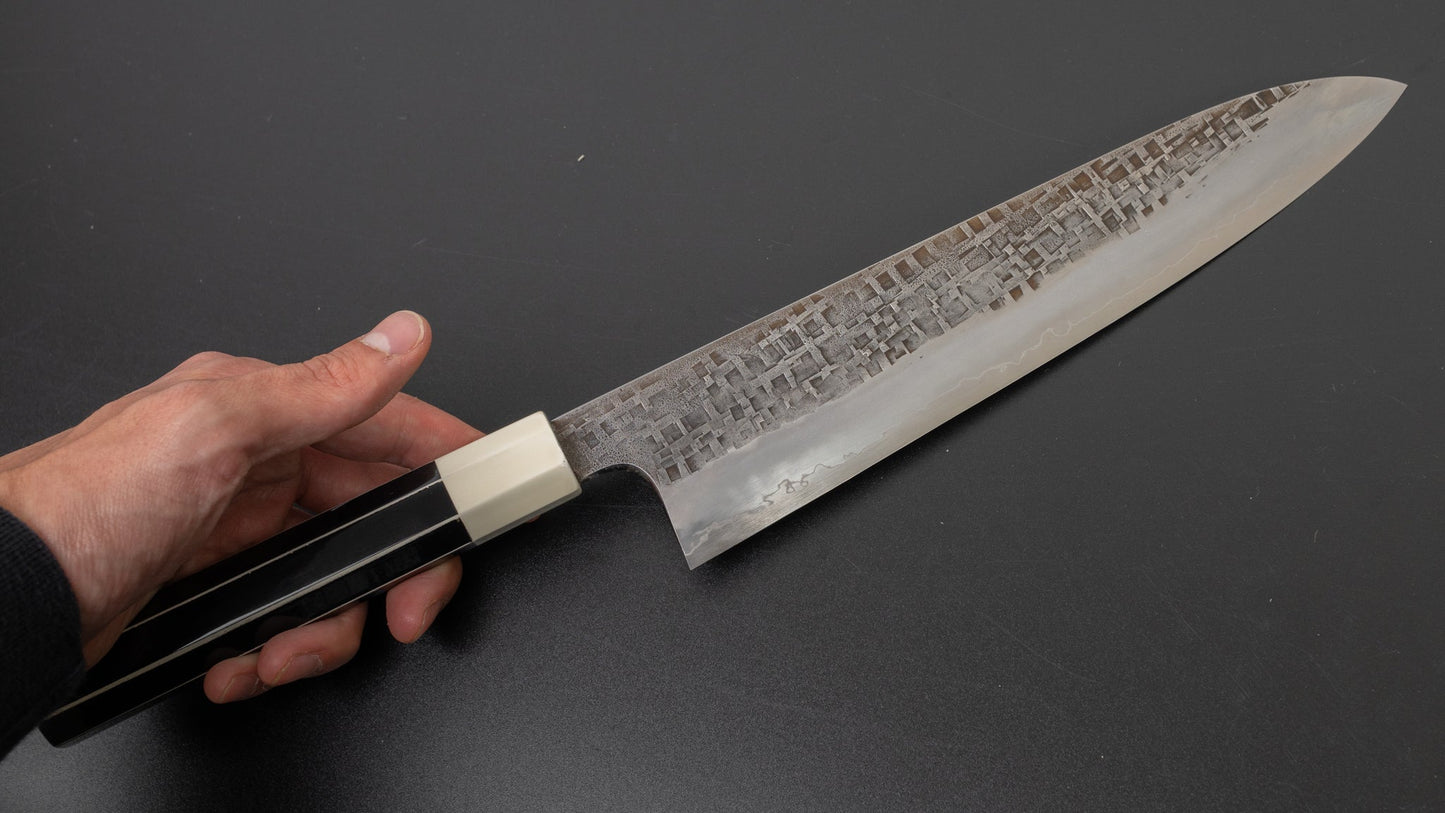 Hitohira Kikuchiyo Kyuzo Amime Silver #3 Gyuto 240mm Lacquered Handle (White and Black/ Saya) | HITOHIRA