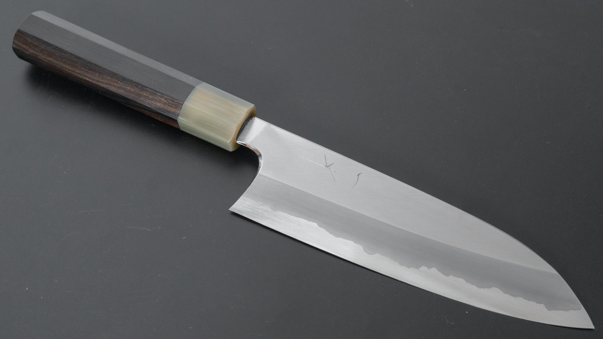 Hitohira Togashi Blue #1 Stainless Clad Migaki Santoku 180mm Taihei Makassar Ebony Handle - HITOHIRA