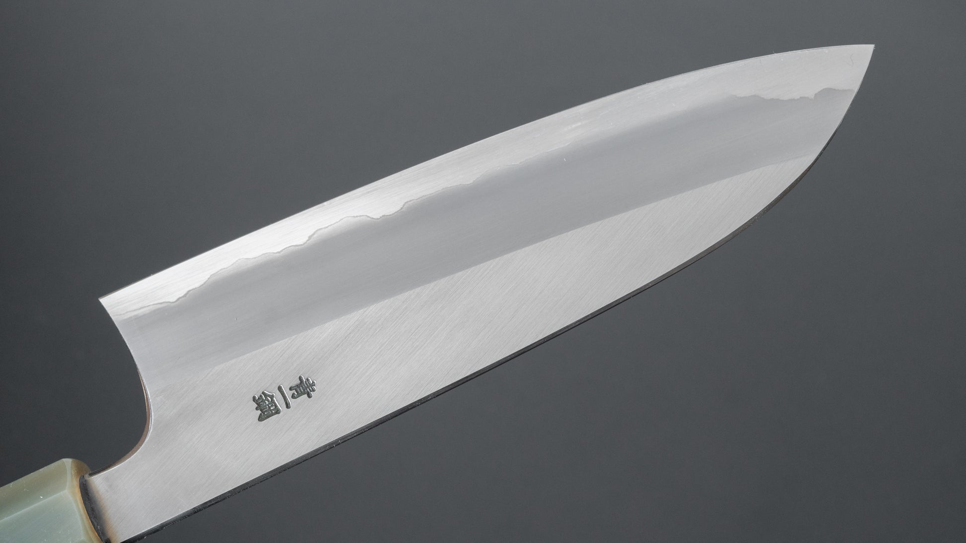 Hitohira Togashi Blue #1 Stainless Clad Migaki Santoku 180mm Taihei Makassar Ebony Handle - HITOHIRA