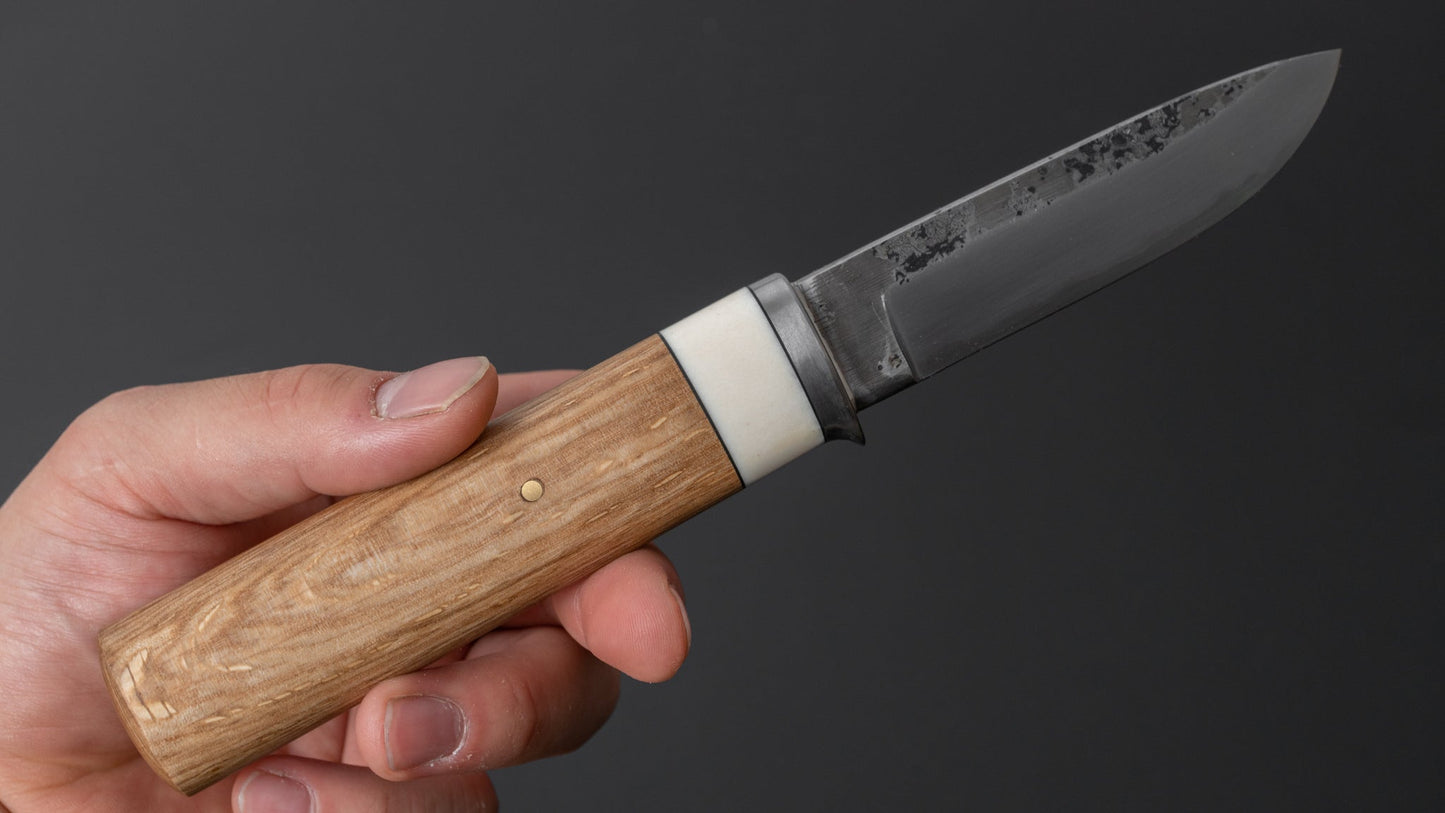 Kanatoko Work Knife Fixed Blade 80mm Oak Handle (#006) - HITOHIRA