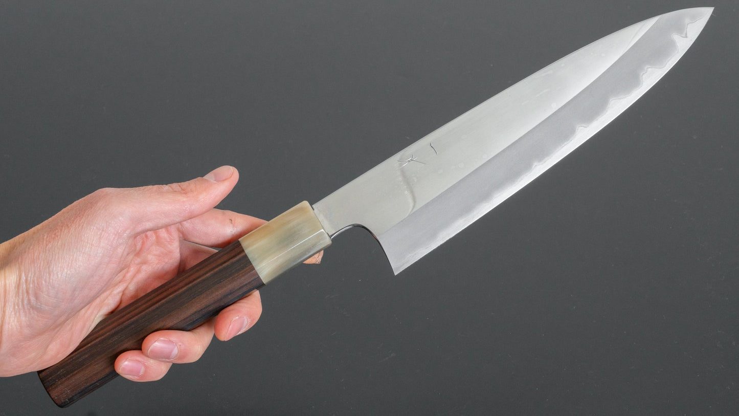 Hitohira Togashi White #1 Stainless Clad Gyuto 210mm Taihei Makassar Ebony Handle (Mirror Polished) - HITOHIRA