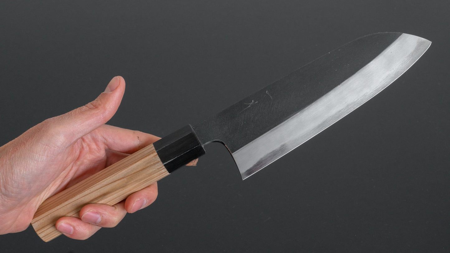 Hitohira Tanaka Kyuzo Blue #1 Kurouchi Santoku 180mm Yakusugi Cedar Handle - HITOHIRA