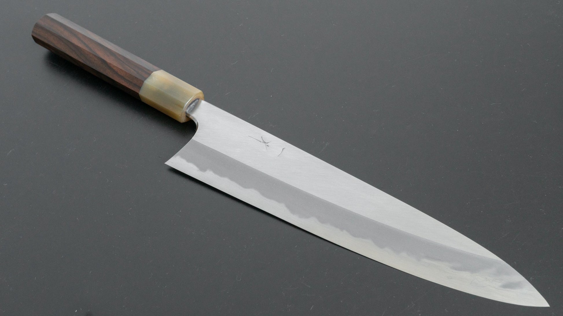 Hitohira Tanaka Kyuzo Blue Super Migaki Gyuto 240mm Taihei Makassar Ebony Handle (Discounted/ Saya) - HITOHIRA