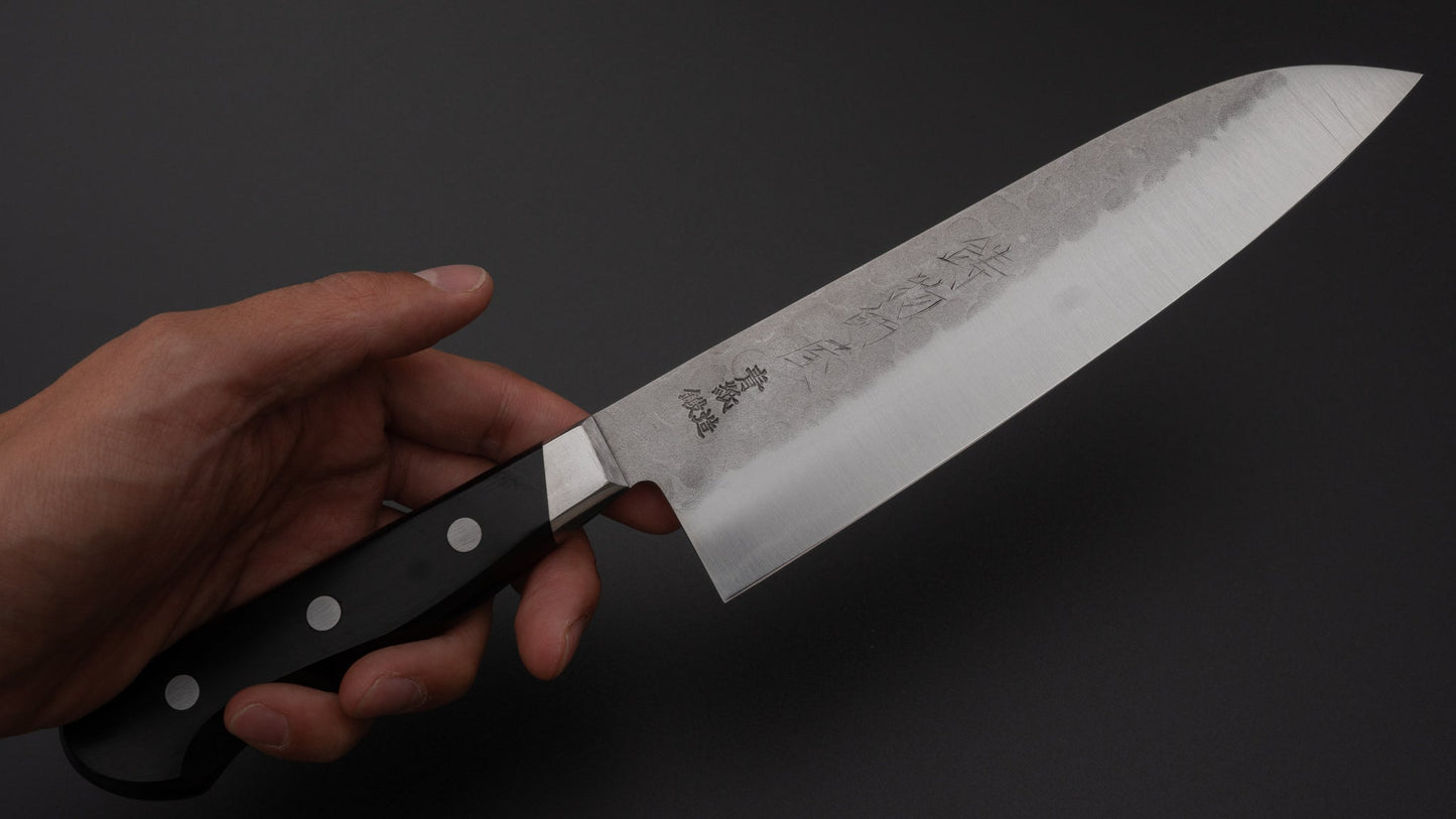 Hitohira Imojiya Kuma Blue #2 Nashiji Tsuchime Santoku 180mm Pakka Handle | HITOHIRA